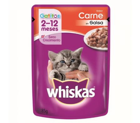 ALIMENTO P/GATITO WHISKAS SACHET CARNE 85GR(12)